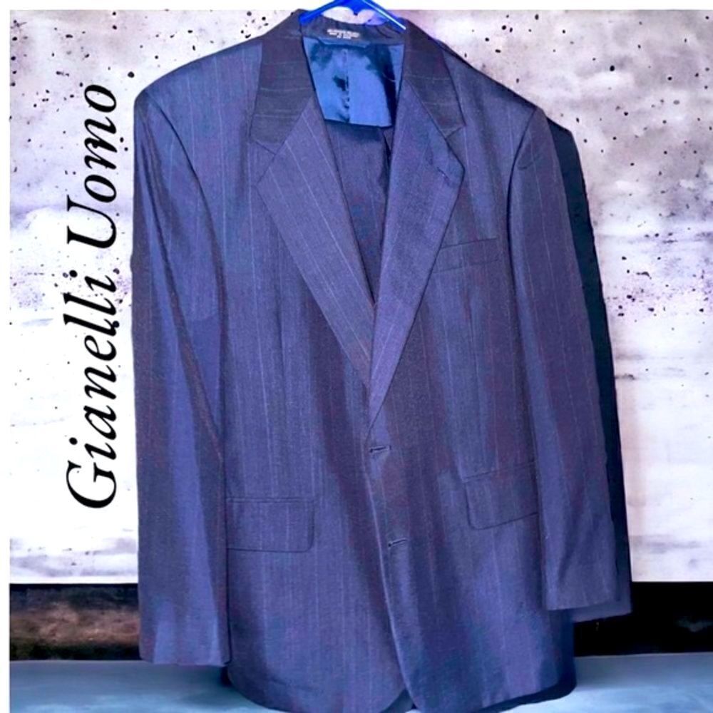 Gianelli Uomo L Men’s Suit L Gray W/Blue Accents L Jacket: 42r Pants: 36” X 29”